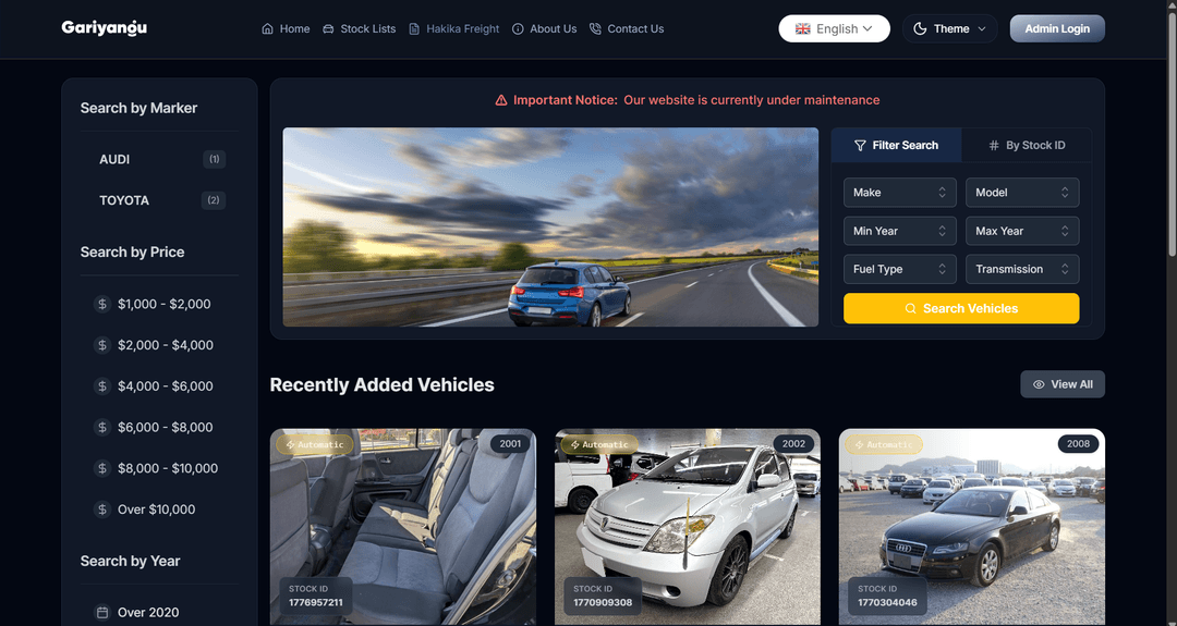Gari Yangu Automotive Website screenshot 1
