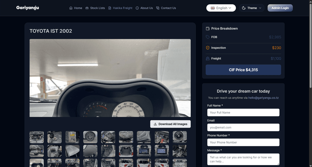 Gari Yangu Automotive Website screenshot 2
